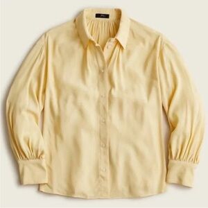 J Crew Drapey Gathered Blouse Womens Size Medium Butter Yellow Flowy Button Up